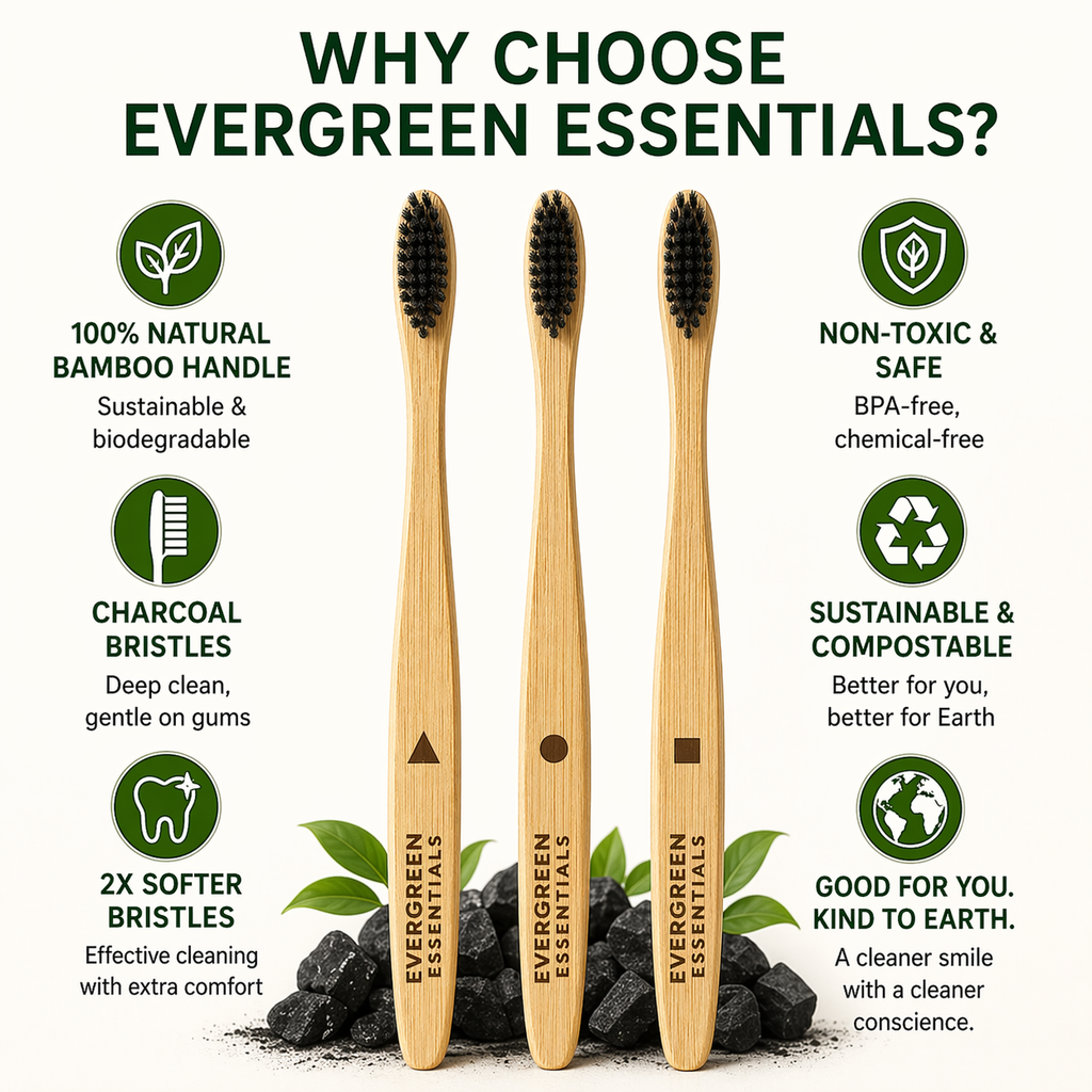 Bamboo Toothbrush, Extra Soft, Pack of 6 | Charcoal Activated Bristles